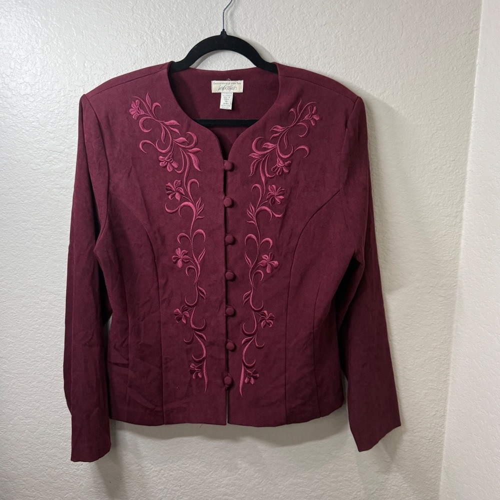 Lord & Taylor‎ Womens Sz 14 Burgundy Faux Suede Embroidered Jacket Dark Academia